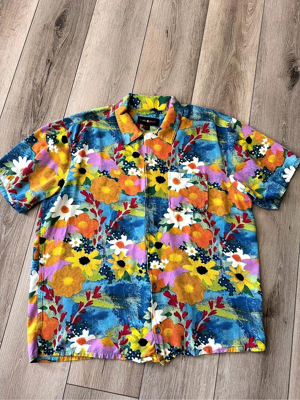 Teddy Fresh Floral Button-Up Shirt in Blue & Multicolor XL Like New